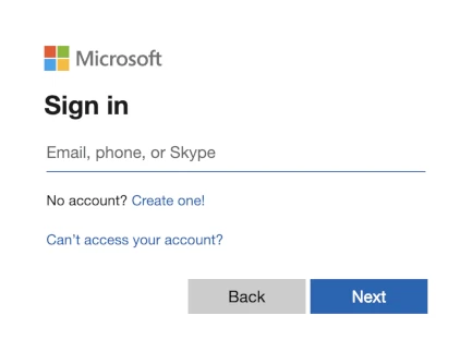 M365 login screen