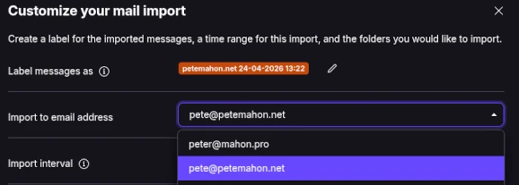 Selecting the destination email address for messages